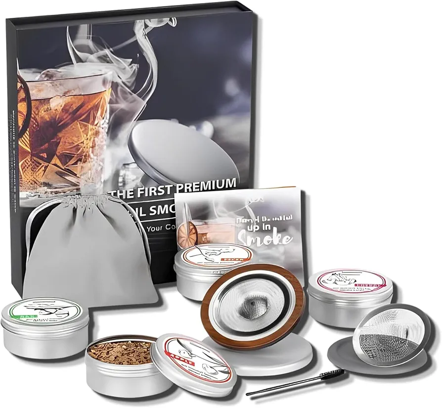 Cocktail Smoker Kit - Drink Smoker Kit w/ 4 Flavors of Wood Chips - Universal Fit Cocktail Smoker for Whiskey, Bourbon & Old Fashioned Drinks - Smoke Top Bourbon & Whiskey Smoking Set (11 pcs)