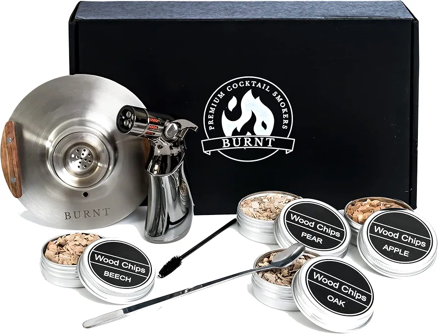 Burnt Premium Cocktail Smoker Kit with Torch and Four Flavor Wood Chips, Old Fashioned Bourbon Whiskey Kit, Great Gift for Men and Women, Includes Premium Torch (No Butane)