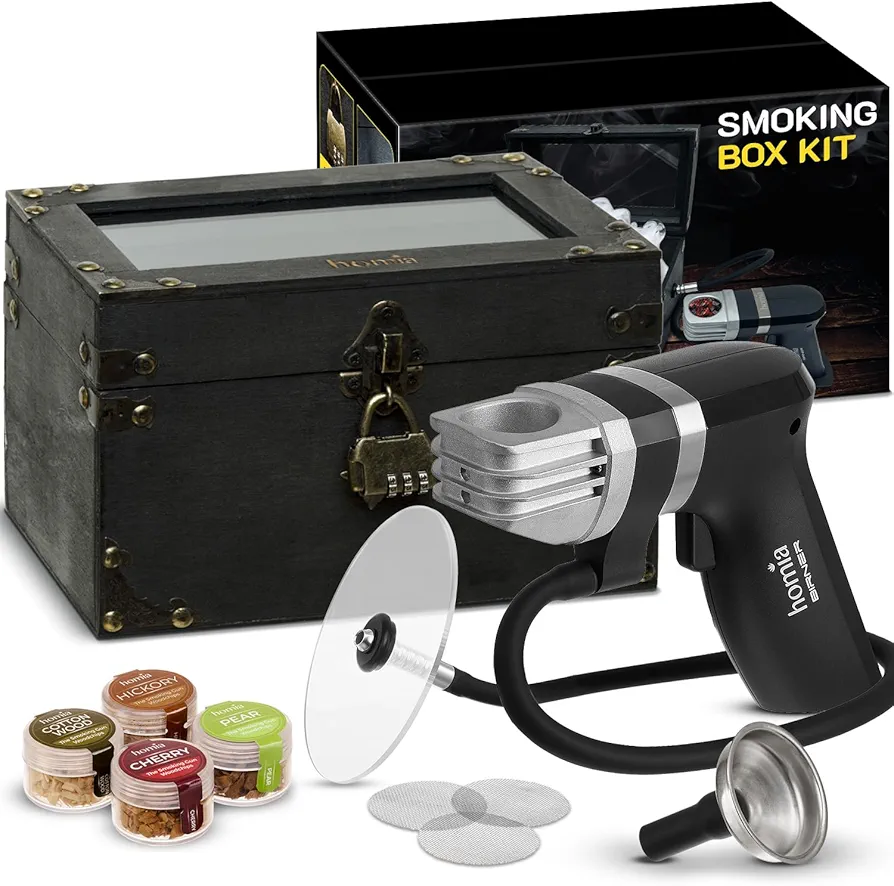Smoking Gun Wood Smoke Infuser Birner PRO - Smoking Box Kit, 12 PCS, Smoker Machine with Accessories and Wood Chips - Cold Smoke for Food and Drinks, Black - Gift for Man